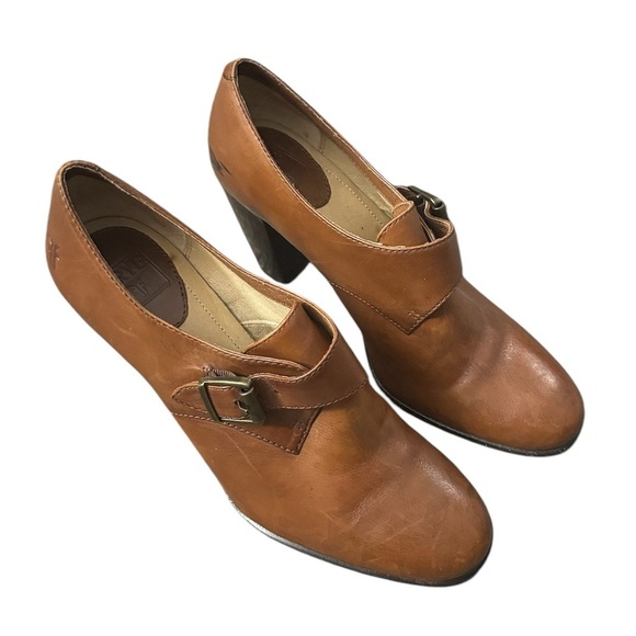 Frye Laurie Monk Brown Leather Strap Pump Heels Size 6.5 - Picture 1 of 5